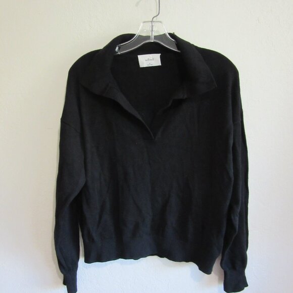 WILFRED Black Long Sleeve V-Neck Collared M Sweater - Picture 1 of 4